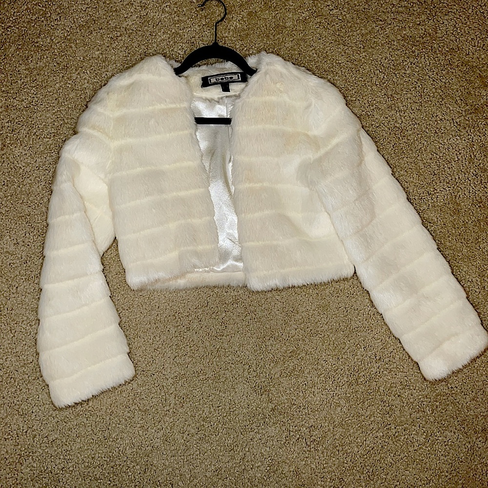 bebe white faux fur jacket